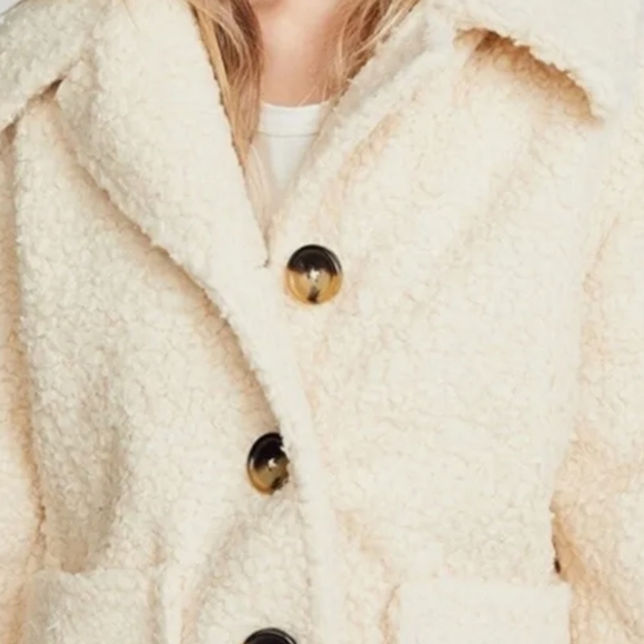 Free People Teddy Coat Sherpa Jacket Cozy Size M Button front Ivory - Picture 13 of 13